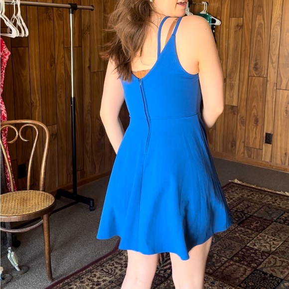 Royal Blue Cocktail Dress Plunging Neckline Fun Straps - Picture 3 of 8